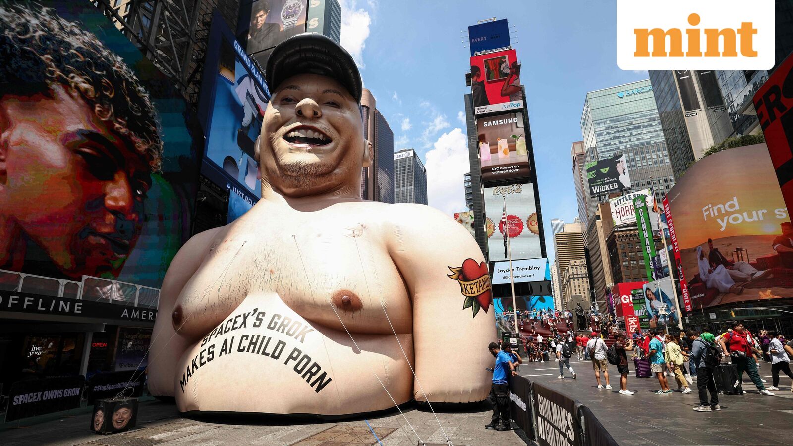 SpaceX IPO faces Grok liability risk as inflatable Musk hits Times Square